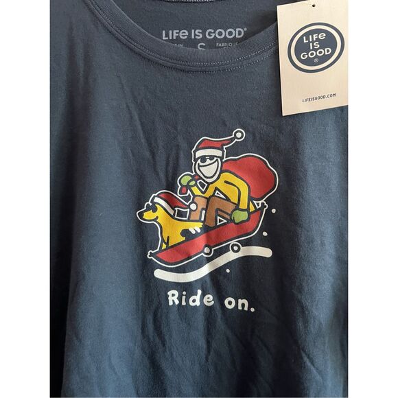 Life Is Good Ride On Christmas T-Shirt Size Small NEW - Picture 2 of 4